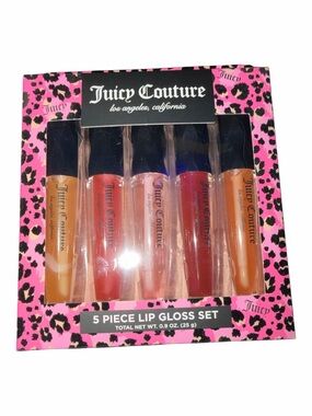 NWT Juicy Couture 5 Piece Lip Gloss Set Pink Leopard Print Gift Set